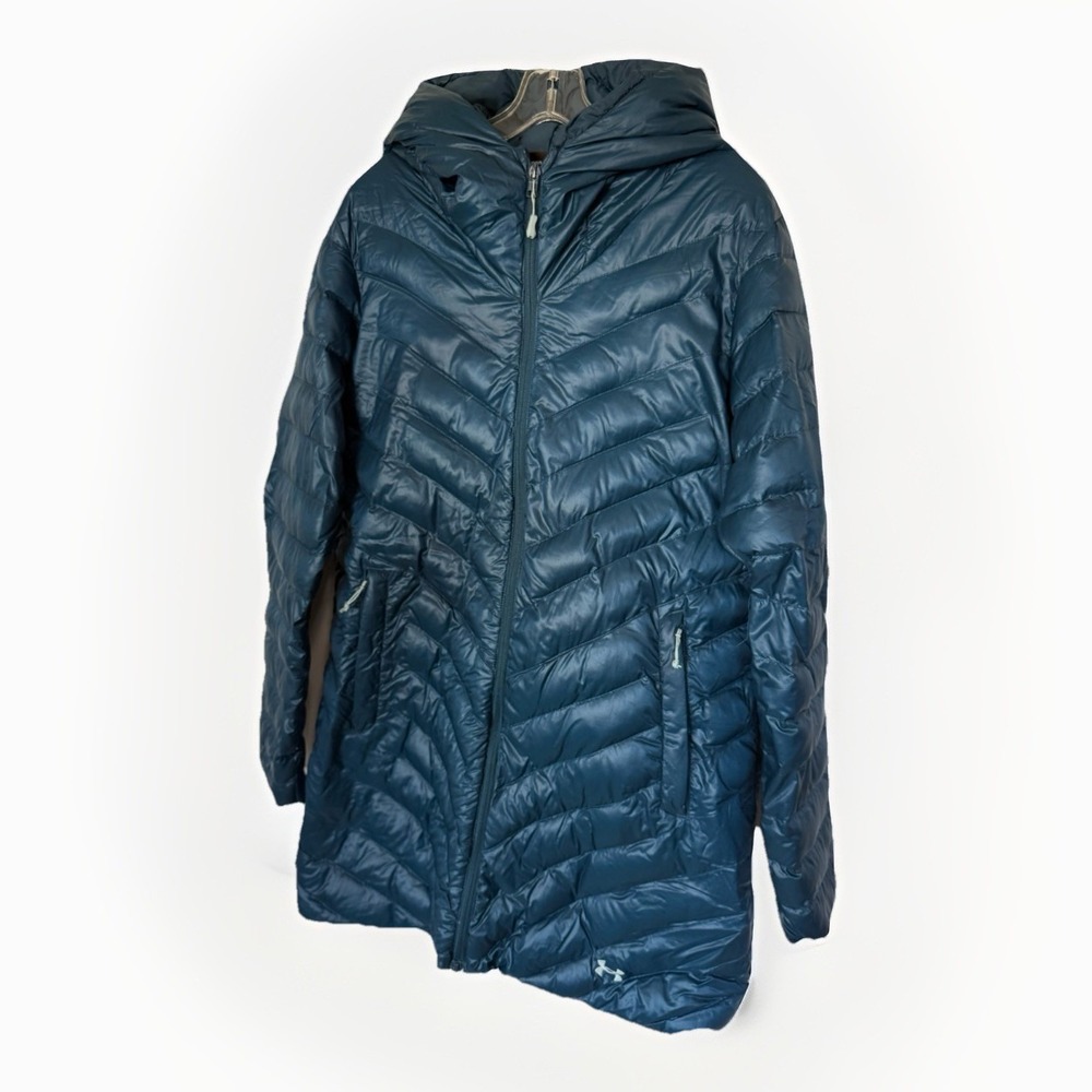 Under Armour ColdGear Infrared Long Down Coat Storm 2 Womens XL Teal Primaloft